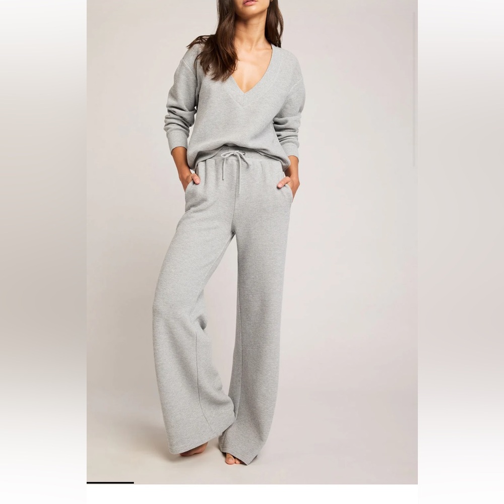 Negative Underwear Waffle Knit Wide Leg Pants Gray Size XS Lounge